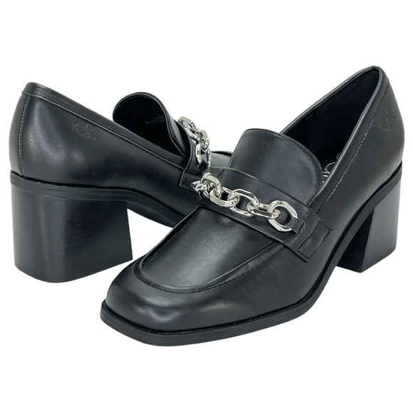 Calvin Klein Venty Black Faux Leather Heeled Womens Loafers Size 5M - Picture 11 of 14